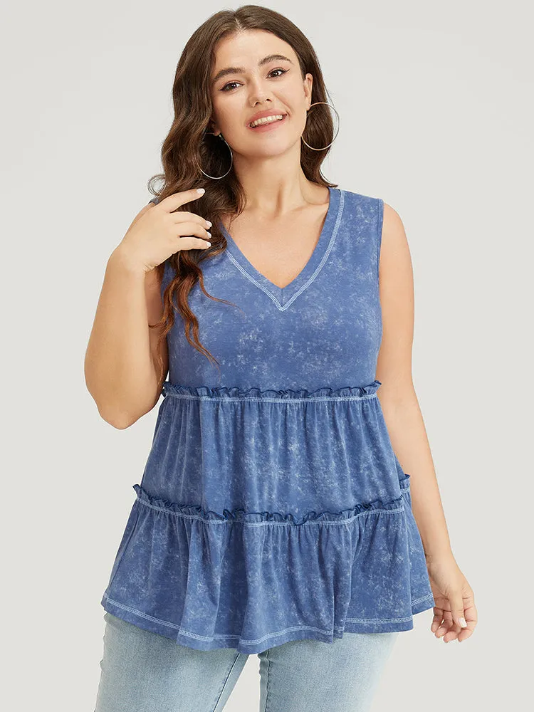 Contrast Stitch Frill Trim Ruffle Tiered Vintage Tank Top sold by Bloomchic