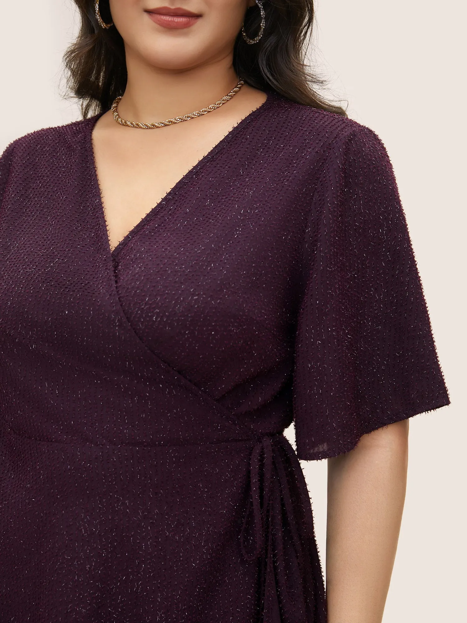 Plain Texture Wrap Ties Asymmetrical Hem Blouse sold by Bloomchic product image thumbnail 3