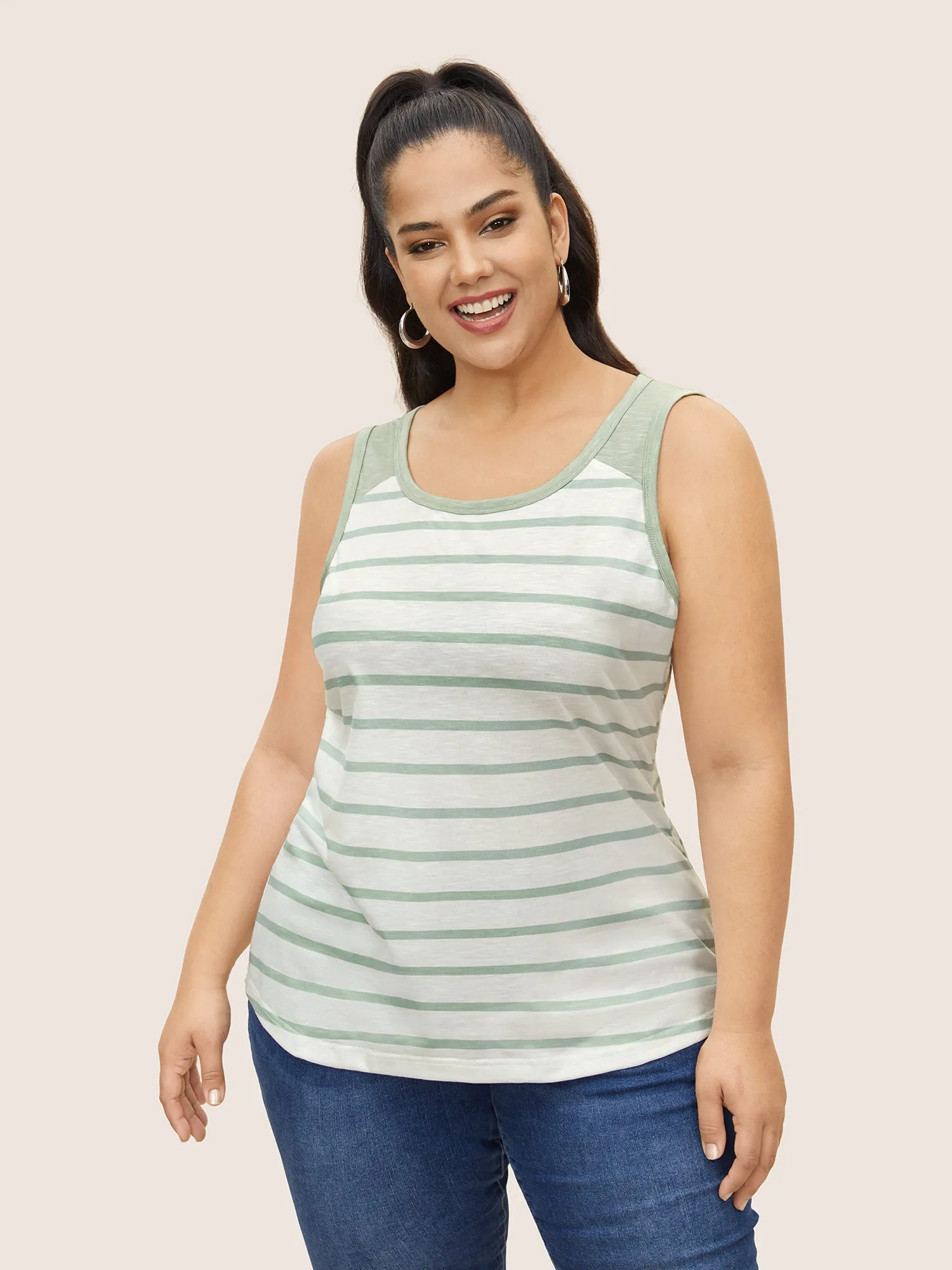Contrast Stripes Round Neck Tank Top sold by Bloomchic