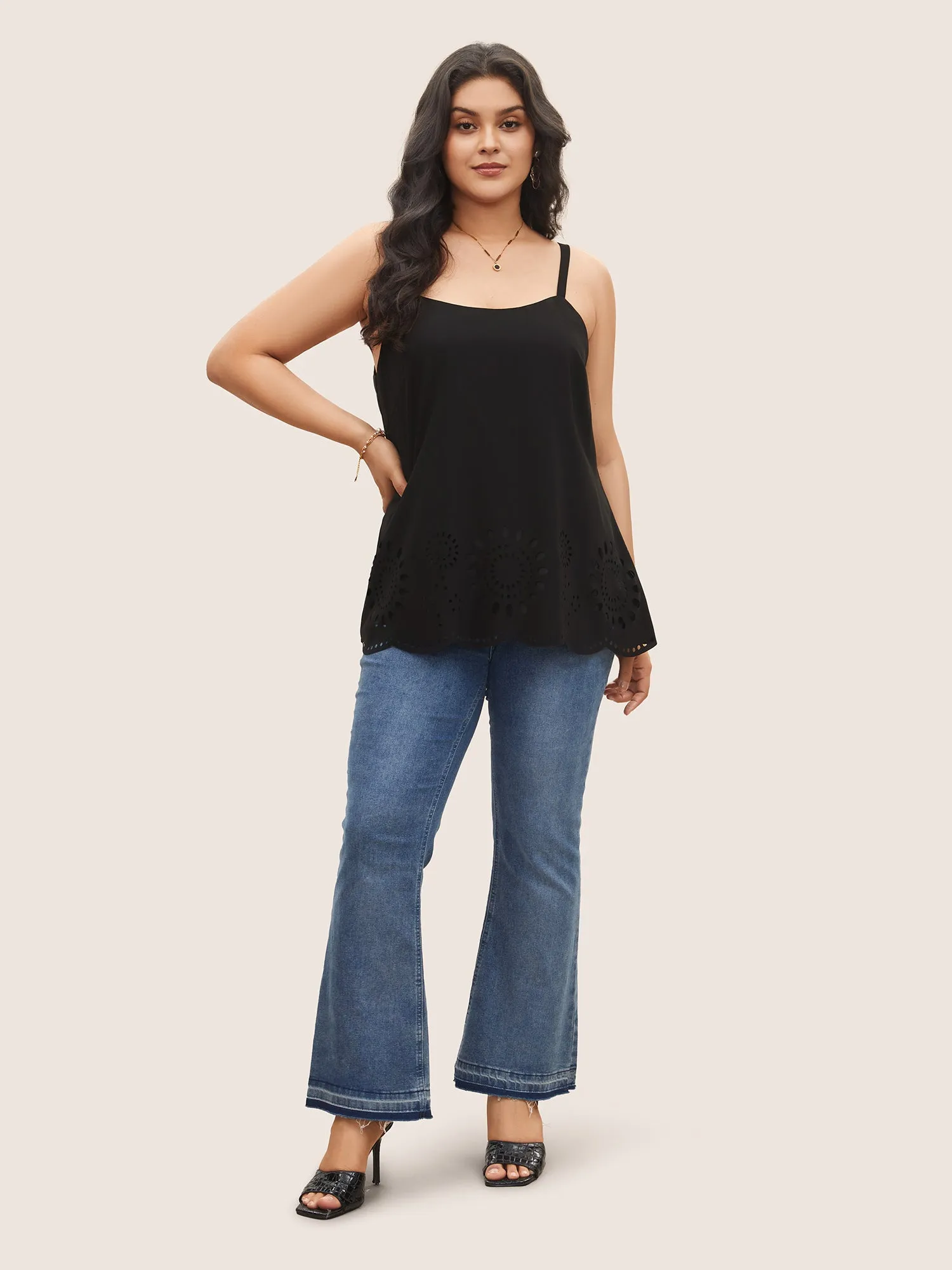 Solid Adjustable Straps Laser Cut Cami Top sold by Bloomchic product image thumbnail 2