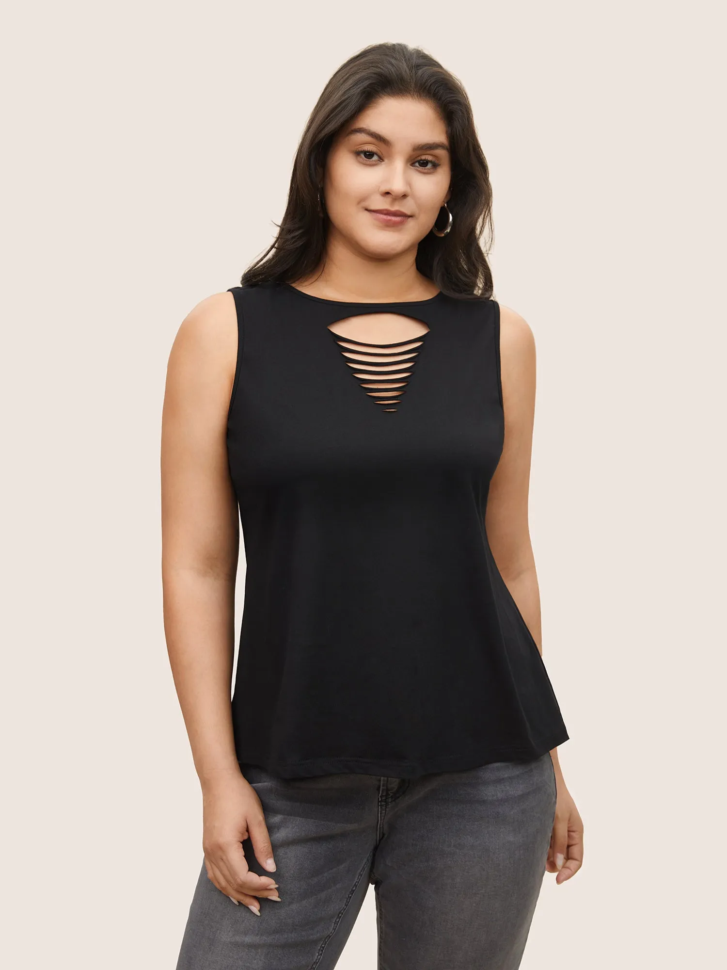Solid Ladder Cut Out Tank Top sold by Bloomchic