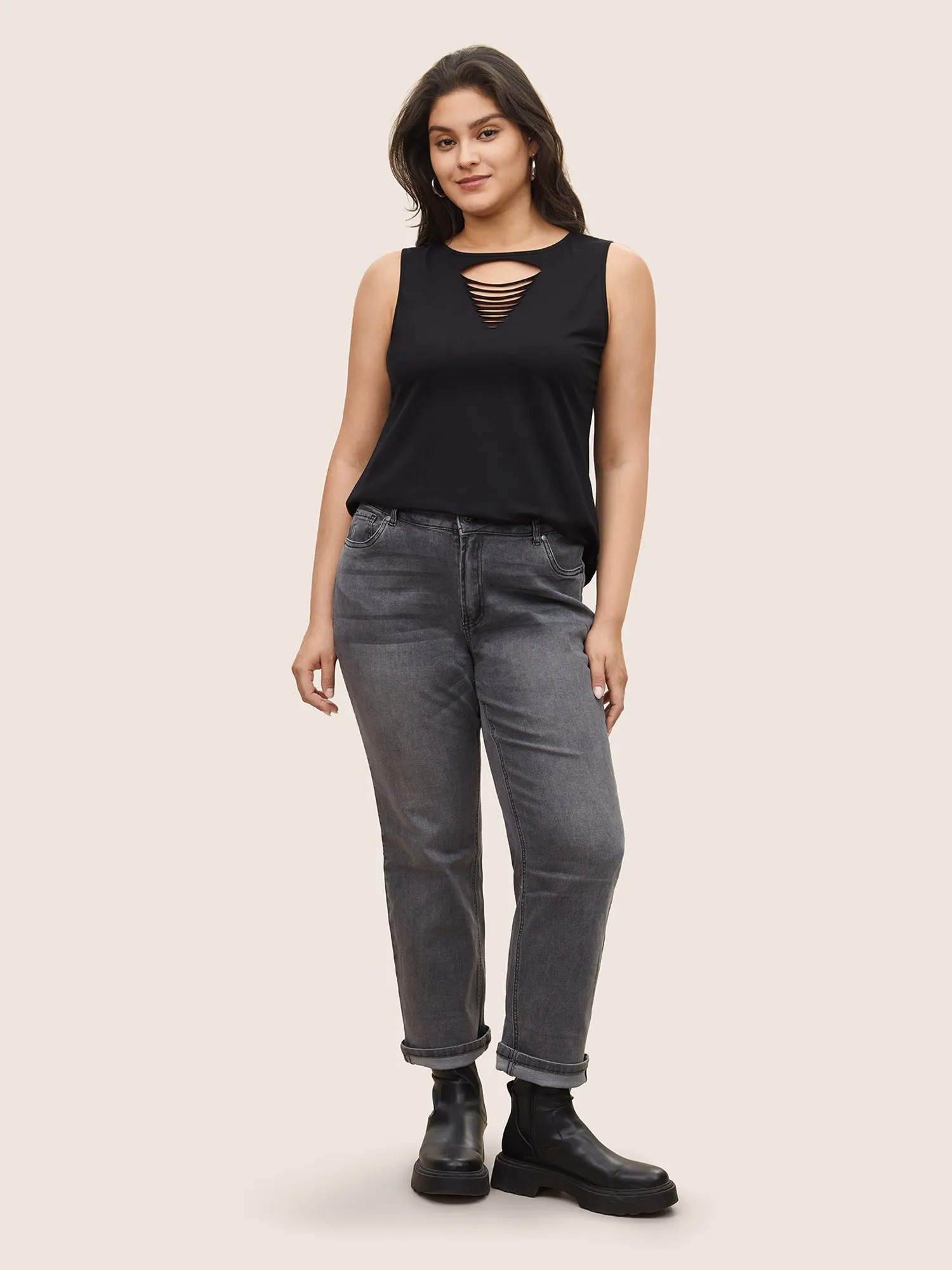 Solid Ladder Cut Out Tank Top sold by Bloomchic product image thumbnail 3