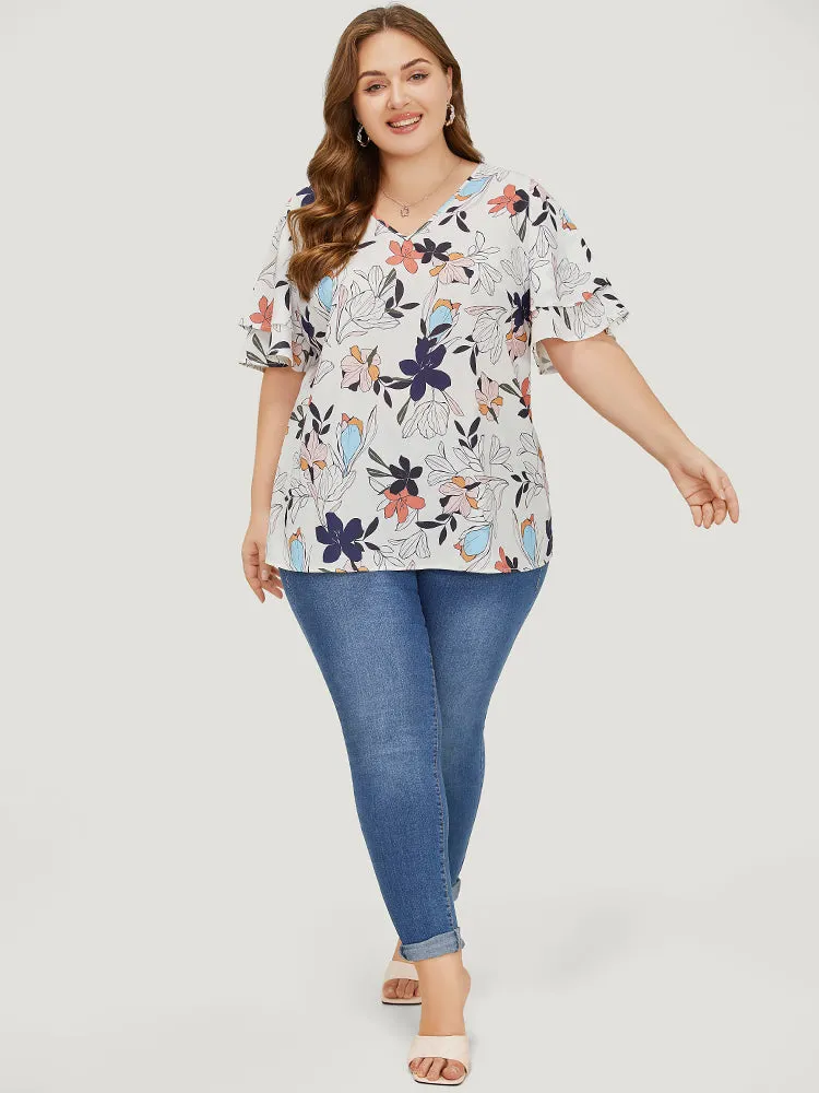 Floral Print Flutter Layered Sleeve Blouse sold by Bloomchic product image thumbnail 5