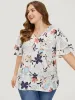 Floral Print Flutter Layered Sleeve Blouse sold by Bloomchic