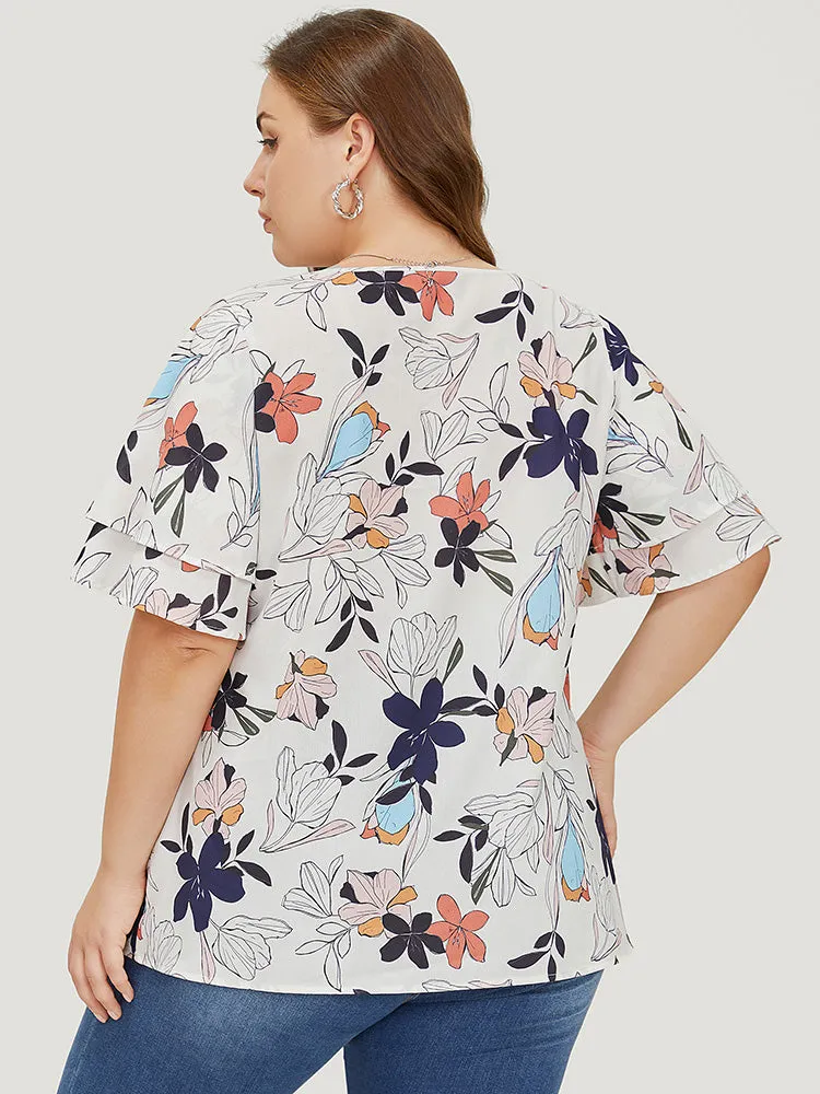Floral Print Flutter Layered Sleeve Blouse sold by Bloomchic product image thumbnail 3