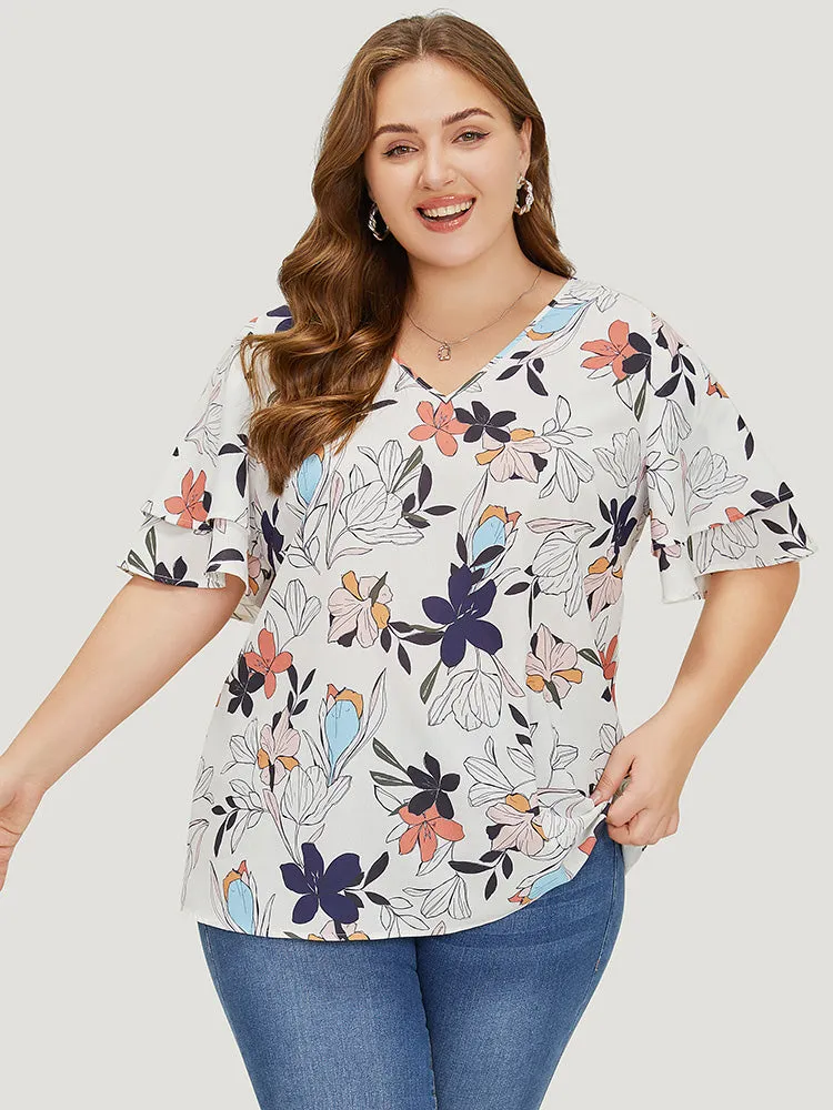 Floral Print Flutter Layered Sleeve Blouse sold by Bloomchic product image thumbnail 2