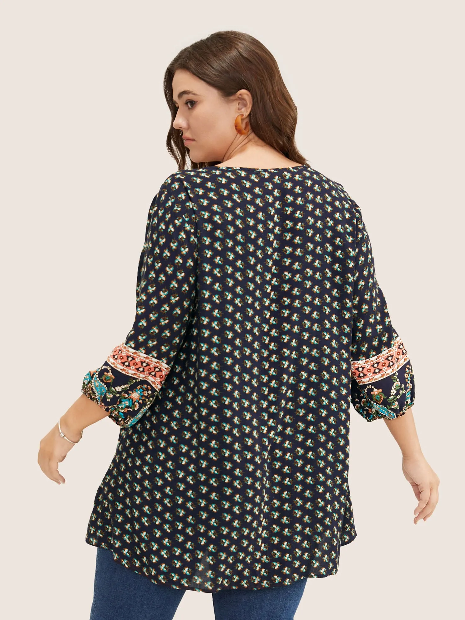 Bandana Print Lantern Sleeve Tassels Tie Neck Blouse sold by Bloomchic product image thumbnail 2