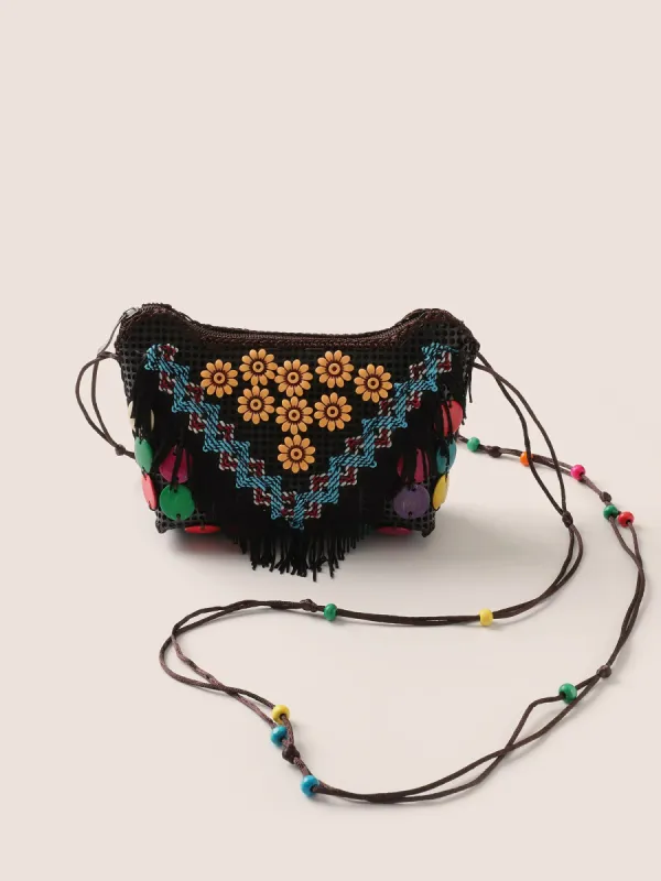 Bandana Tassels Floral Decor Shoulder Tote Bag sold by Bloomchic