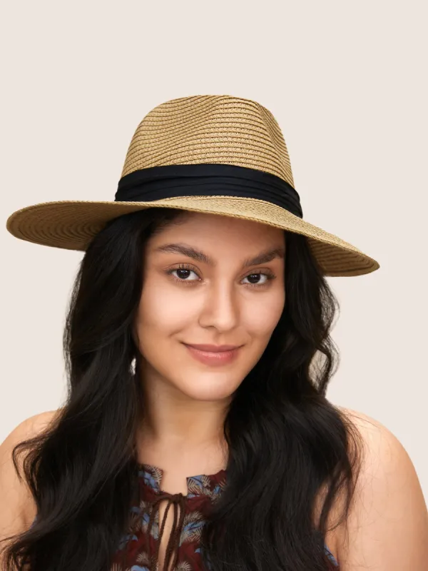 Weave Contrast Patchwork Foldable Sunscreen Hat sold by Bloomchic