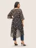 Floral Mesh Bell Sleeve Curved Hem Kimono sold by Bloomchic