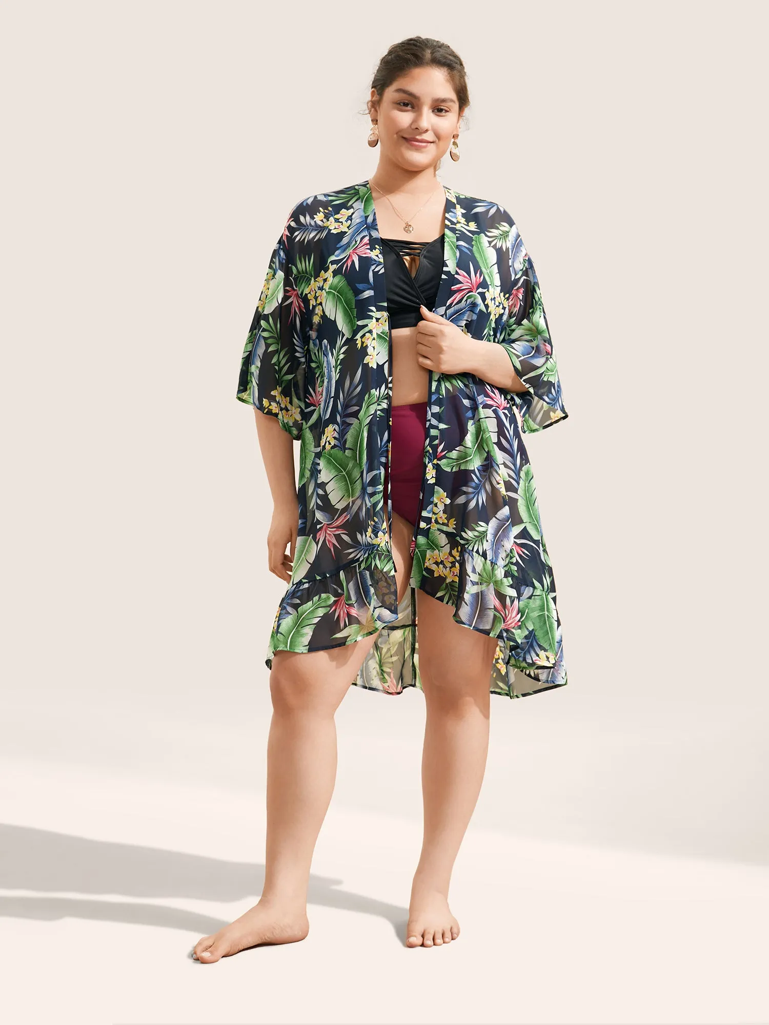 Chiffon Plants Print Ties Front Kimono sold by Bloomchic product image thumbnail 3