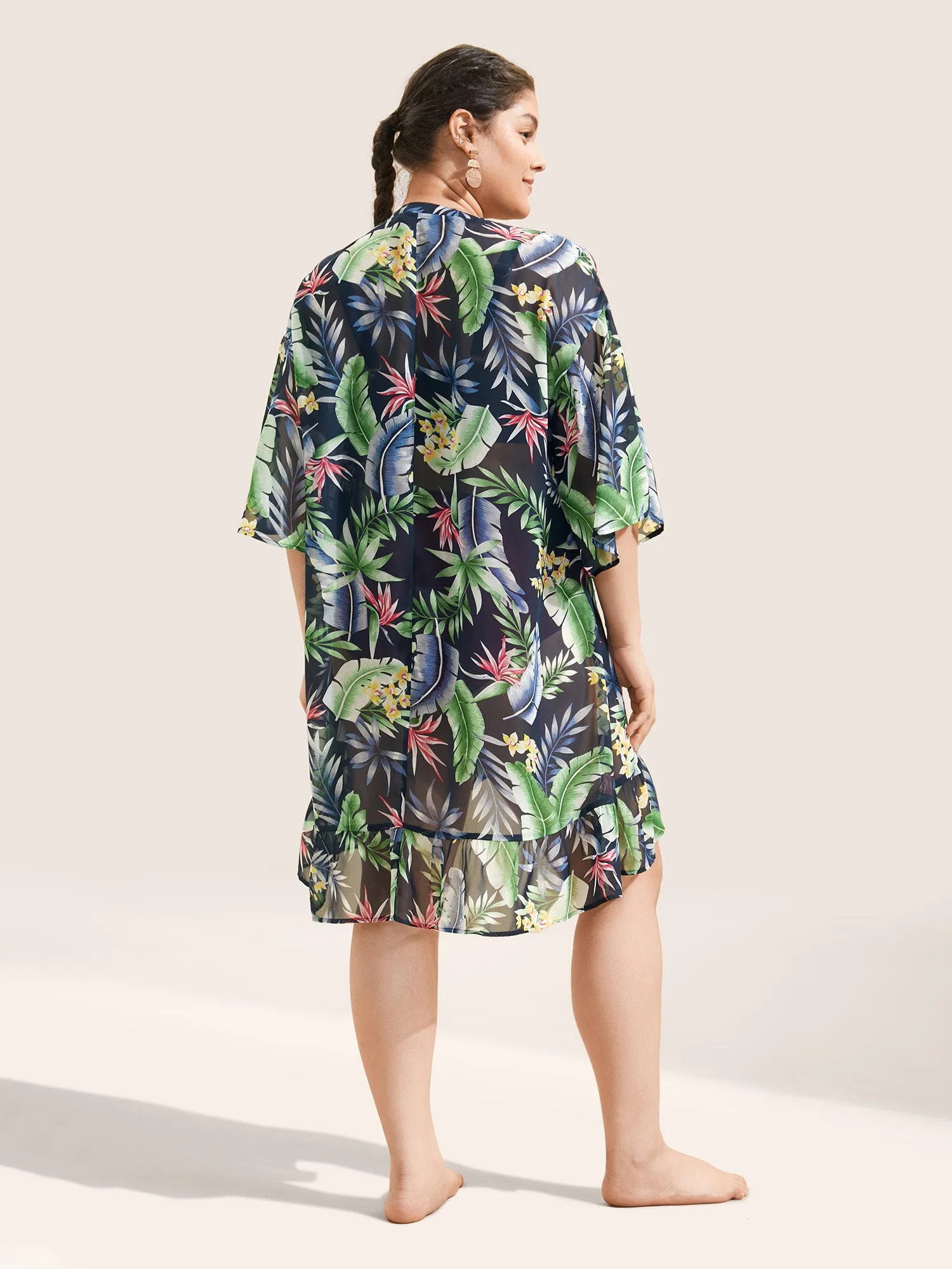 Chiffon Plants Print Ties Front Kimono sold by Bloomchic product image thumbnail 4