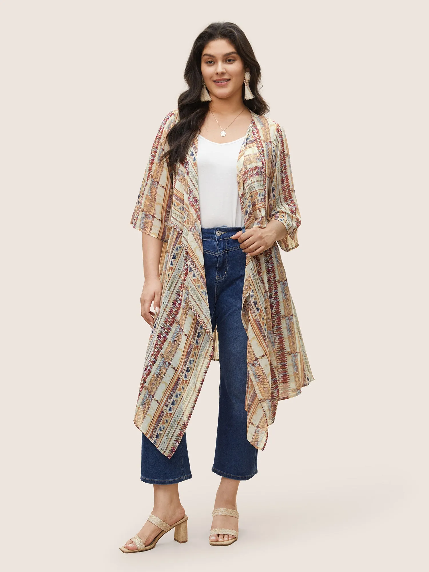 Bandana Striped Print Bell Sleeve Tunic Kimono sold by Bloomchic product image thumbnail 3