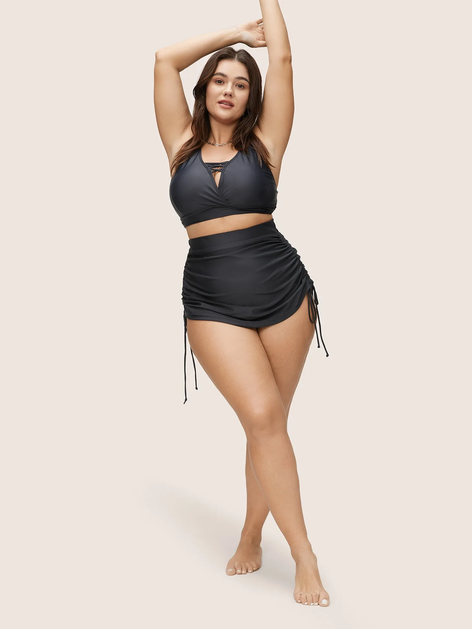 Plain Ruched Drawstring Elastic Waist Swim Bottom sold by Bloomchic product image thumbnail 5