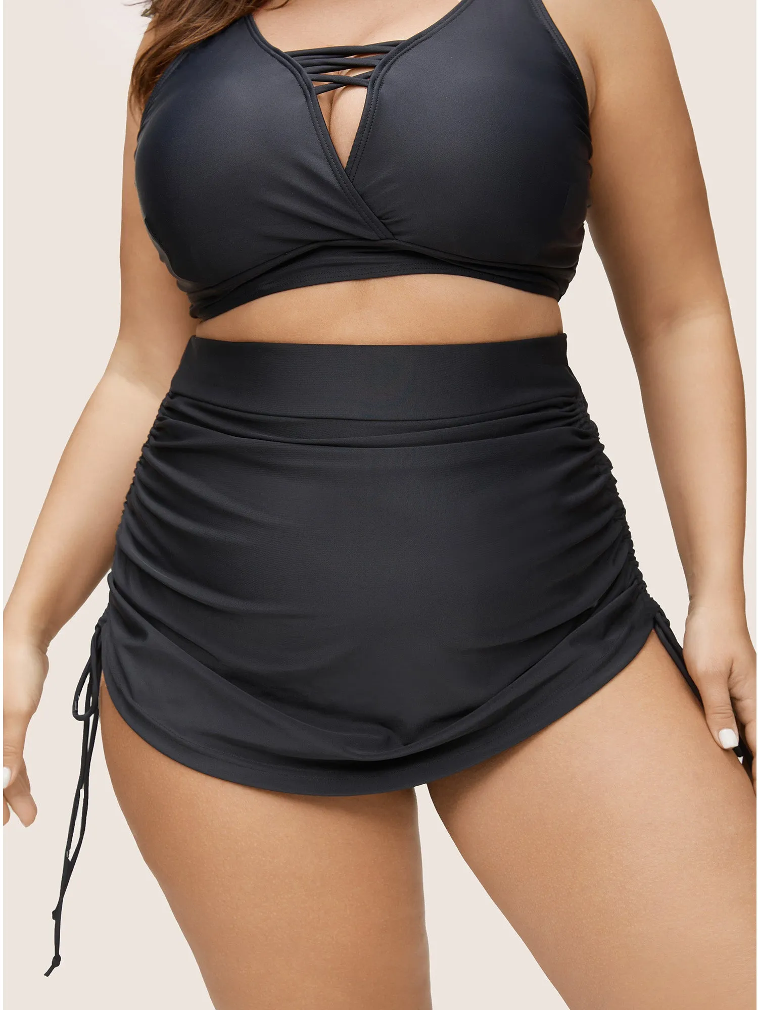 Plain Ruched Drawstring Elastic Waist Swim Bottom sold by Bloomchic product image thumbnail 3