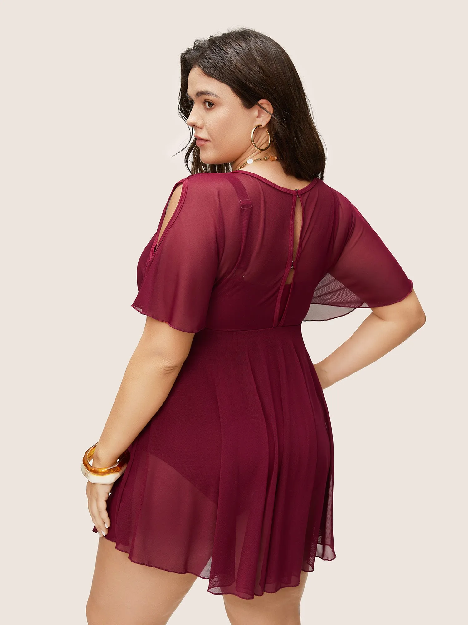 Plain Flutter Sleeve Tiered Mesh Swim Dress sold by Bloomchic product image thumbnail 2