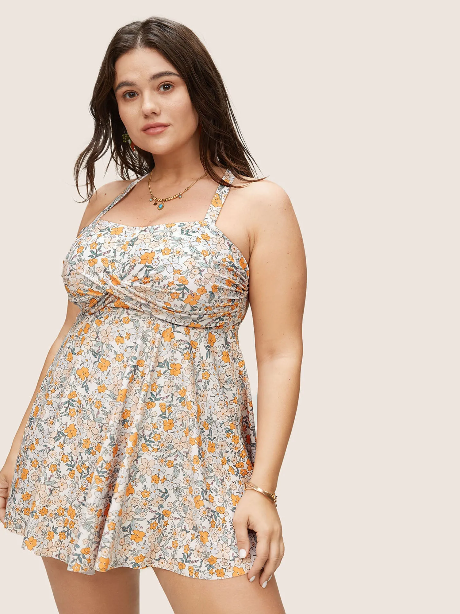 Ditsy Floral Crossover Adjustable Straps Swim Top sold by Bloomchic