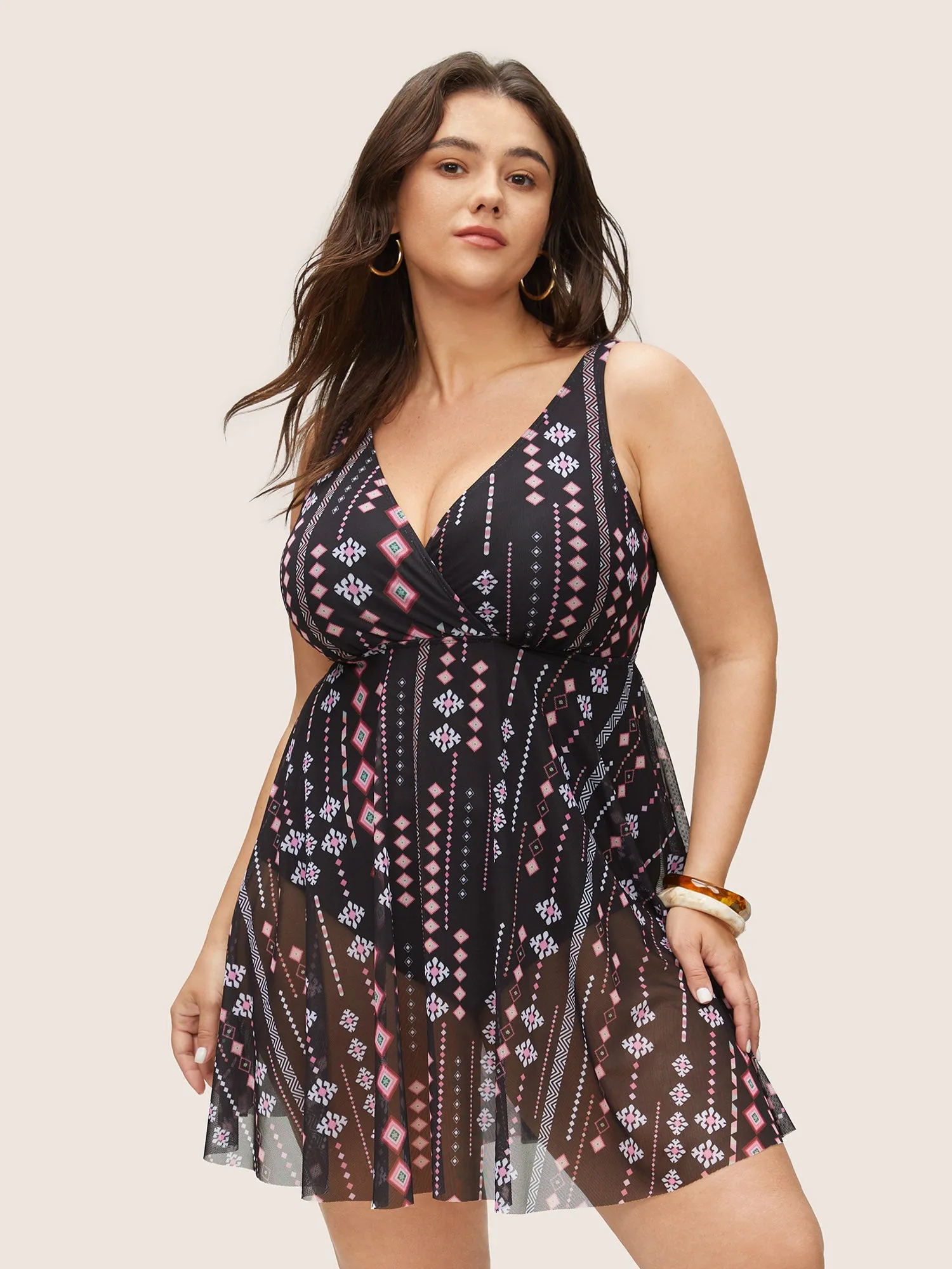 Bandana Mesh Adjustable Straps Swim Dress sold by Bloomchic
