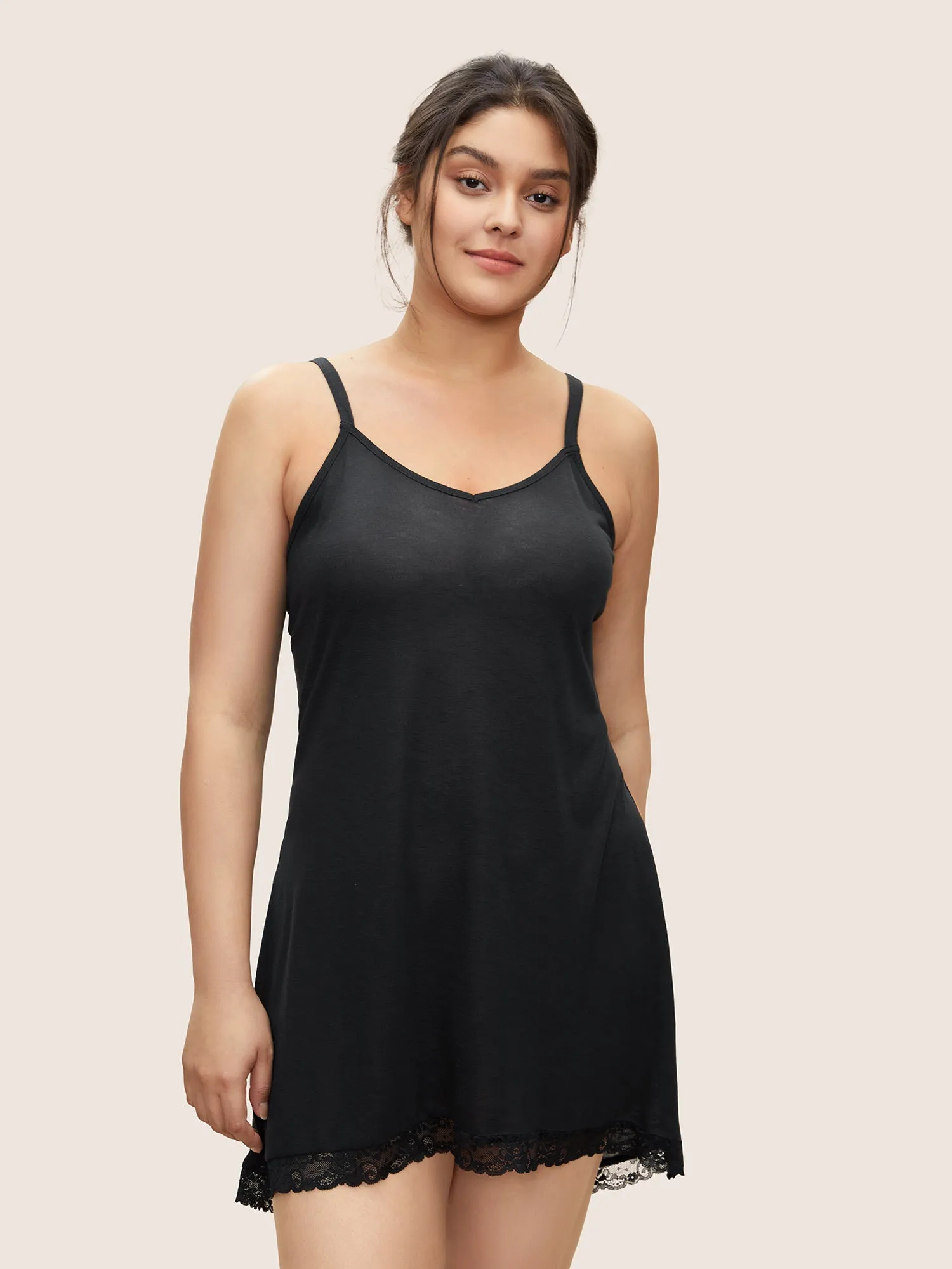 Plain Lace Panel Cami Sleep Dress sold by Bloomchic