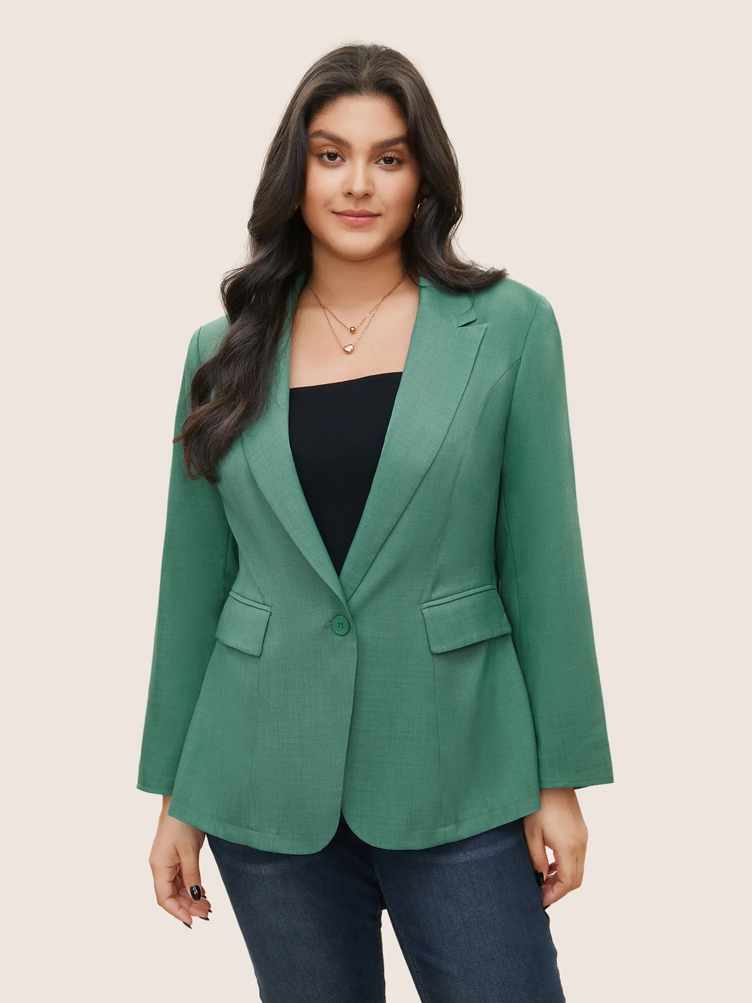 Suit Collar Geometric Lined Flap Pocket Blazer sold by Bloomchic