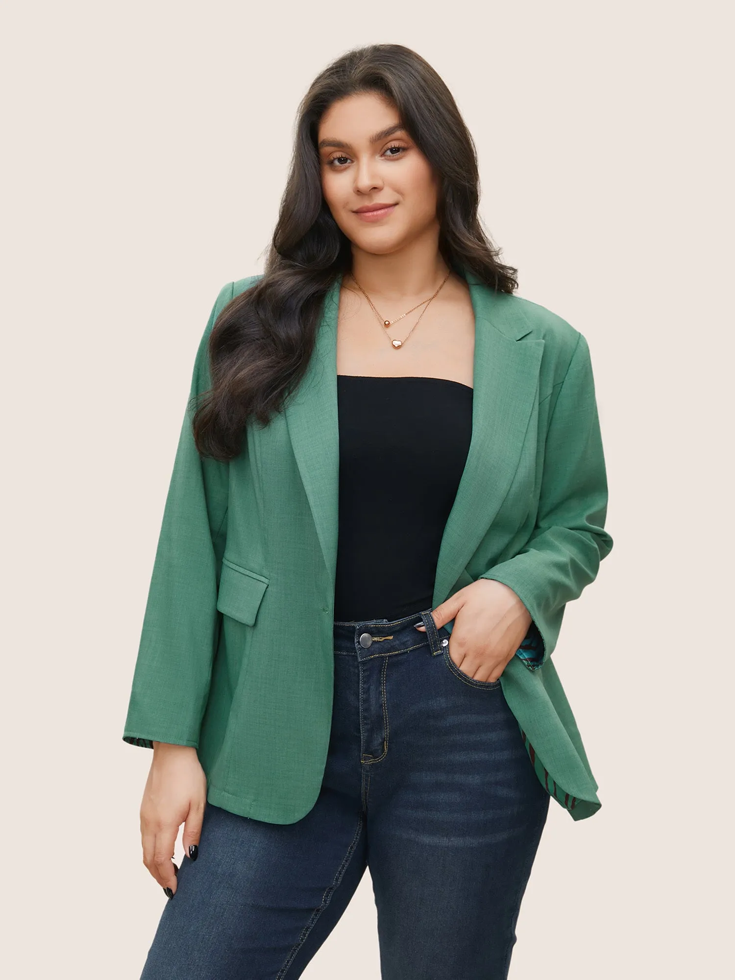 Suit Collar Geometric Lined Flap Pocket Blazer sold by Bloomchic product image thumbnail 4