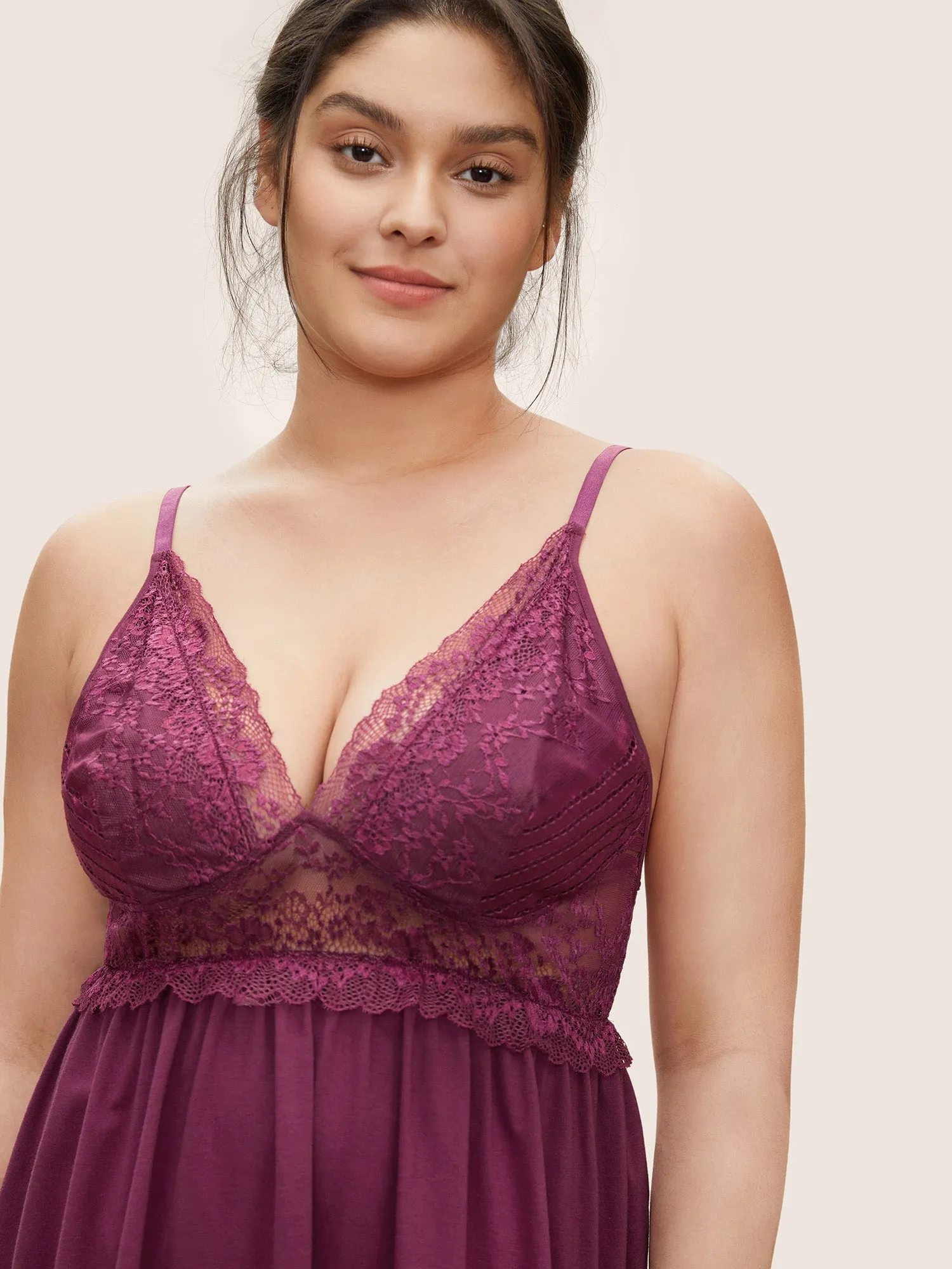 Solid Lace Panel Mesh Cami Sleep Dress sold by Bloomchic product image thumbnail 3