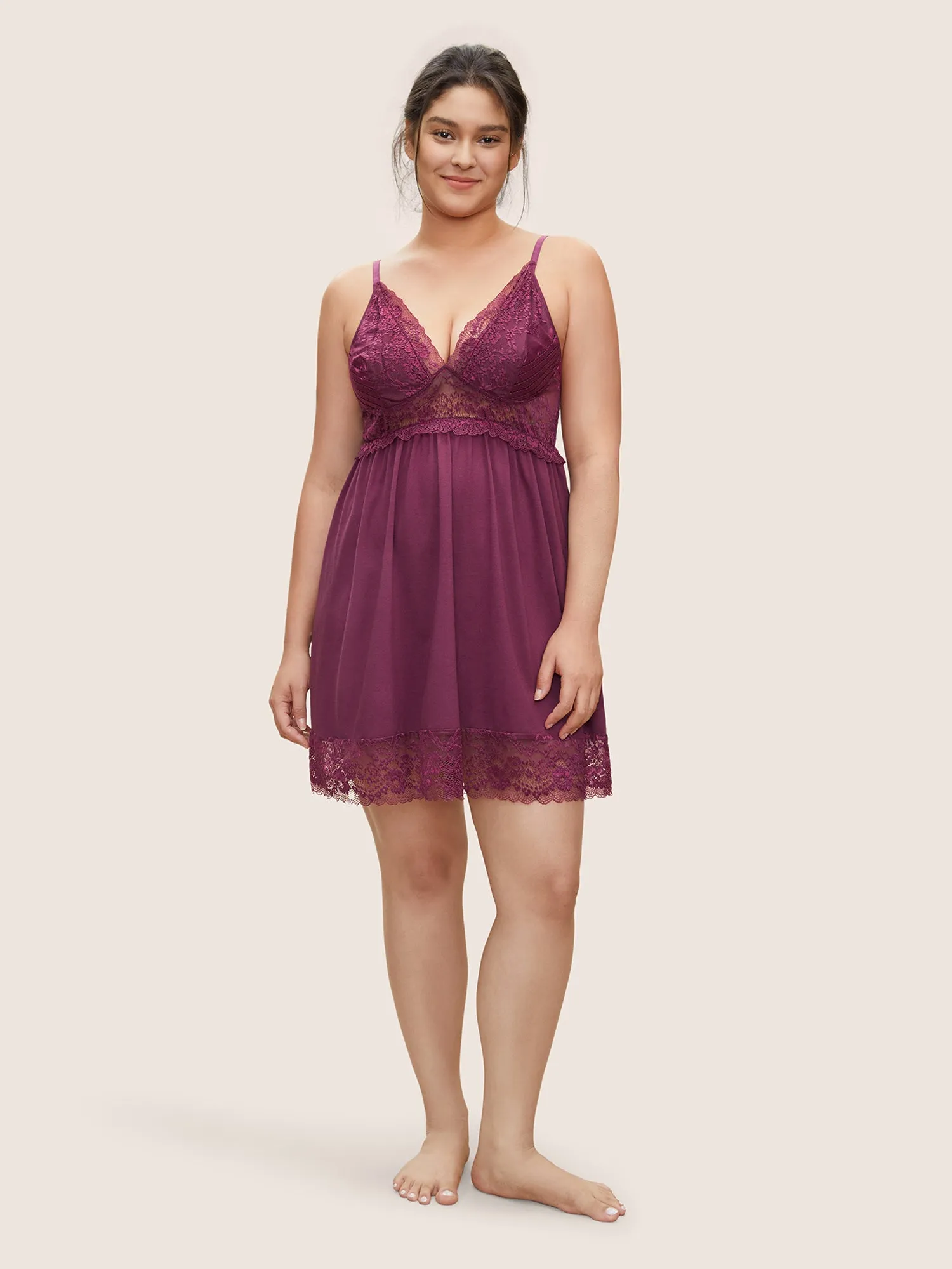 Solid Lace Panel Mesh Cami Sleep Dress sold by Bloomchic product image thumbnail 4