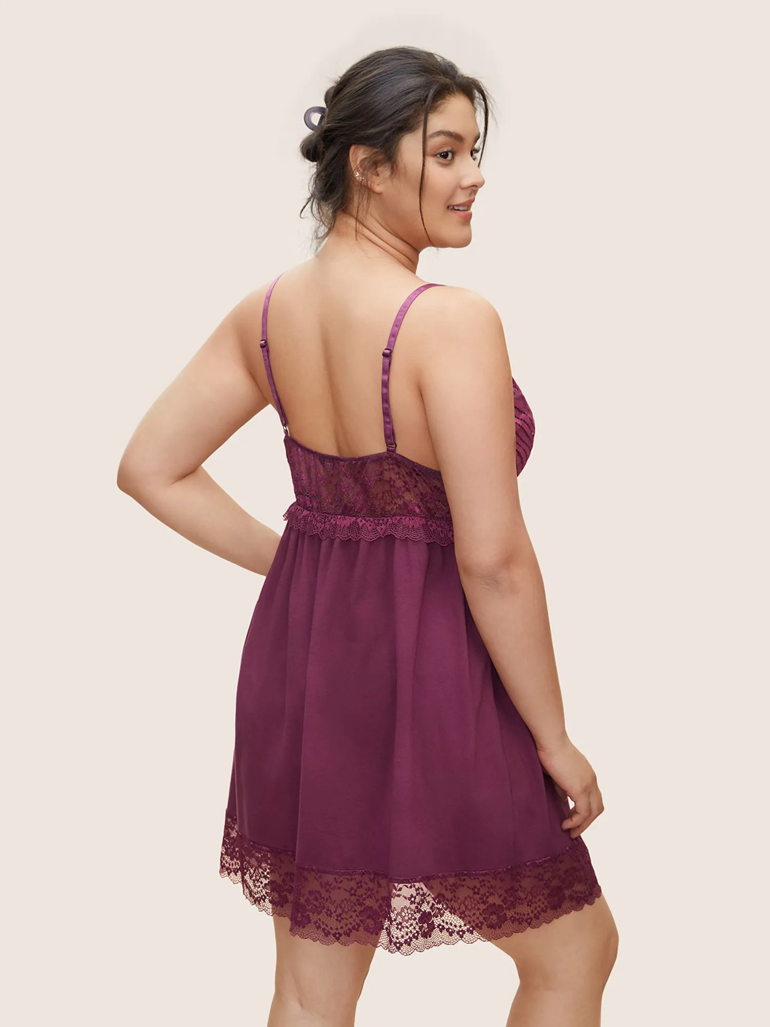 Solid Lace Panel Mesh Cami Sleep Dress sold by Bloomchic product image thumbnail 2