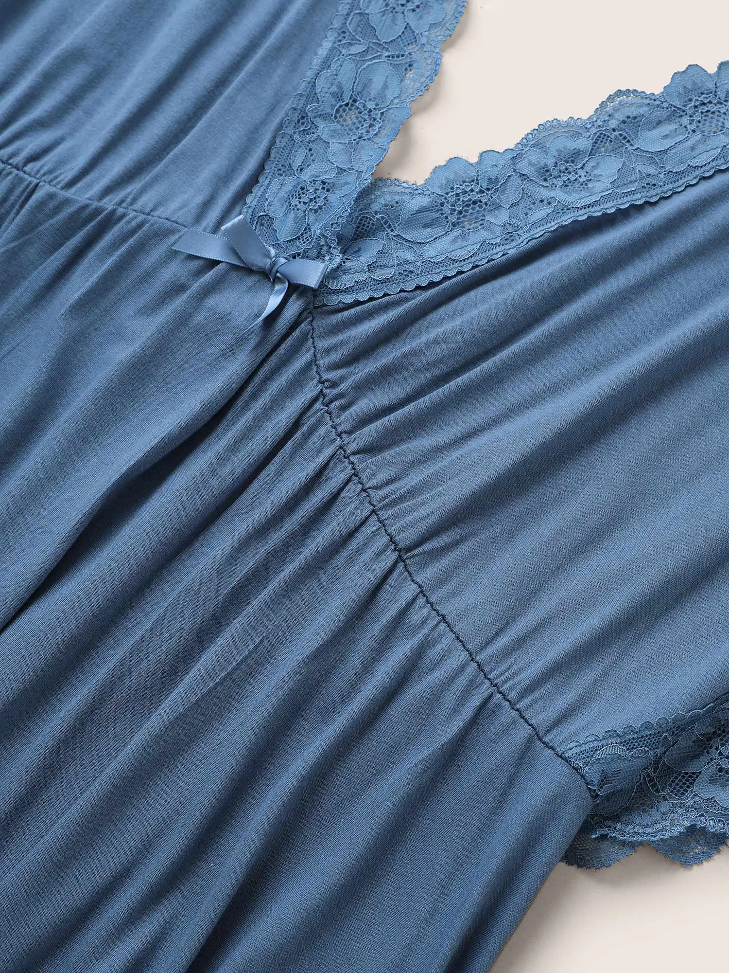 Lace Panel Deep V Neck Bowknot Sleep Dress sold by Bloomchic product image thumbnail 5