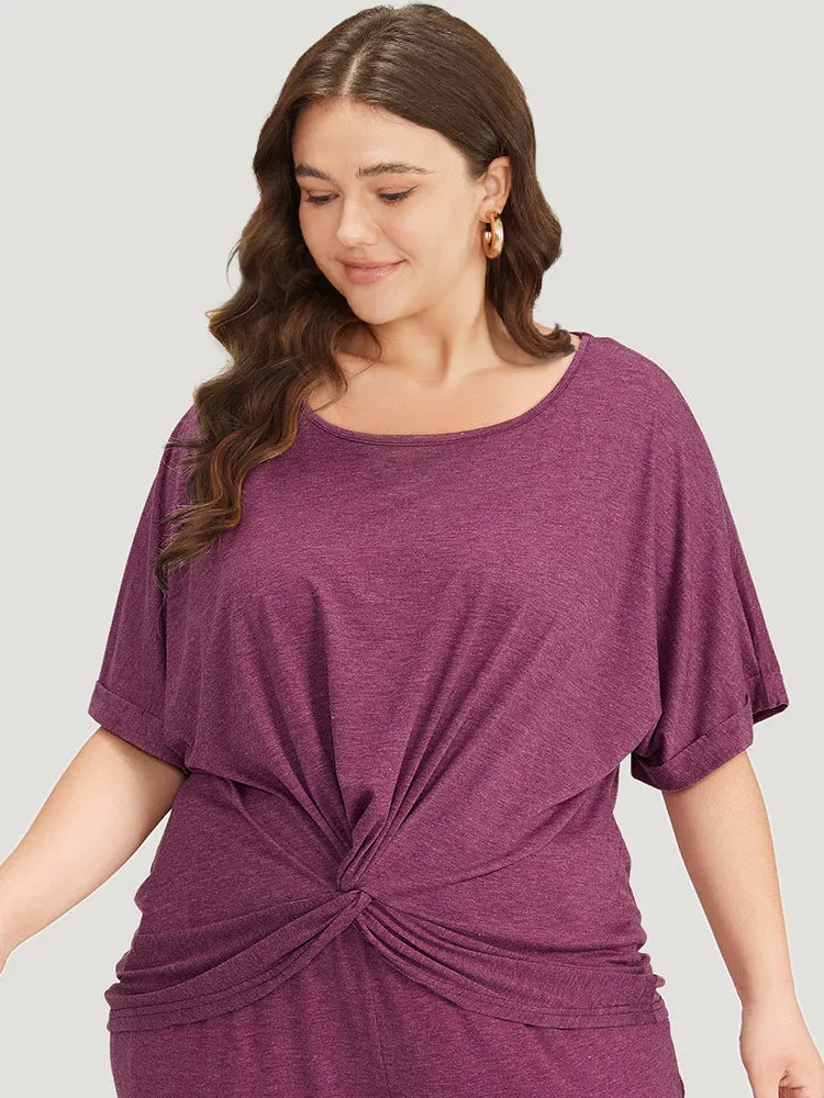 Twist Front Batwing Sleeve T-shirt sold by Bloomchic product image thumbnail 4