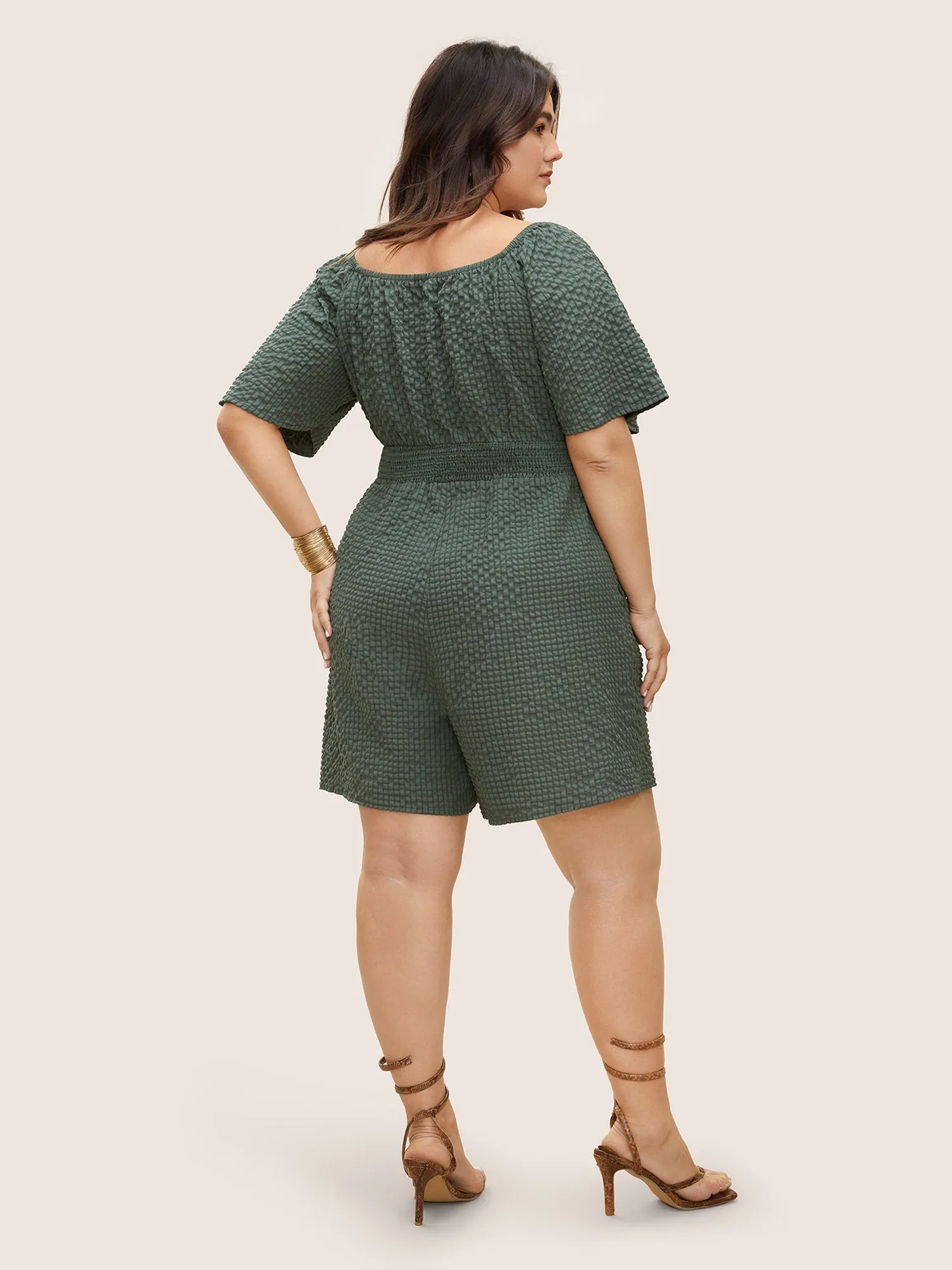 Plisse Shirred Pocket Knot Neck Romper sold by Bloomchic product image thumbnail 3