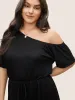 Plain One Shoulder Cuffed Sleeve Ties Romper sold by Bloomchic