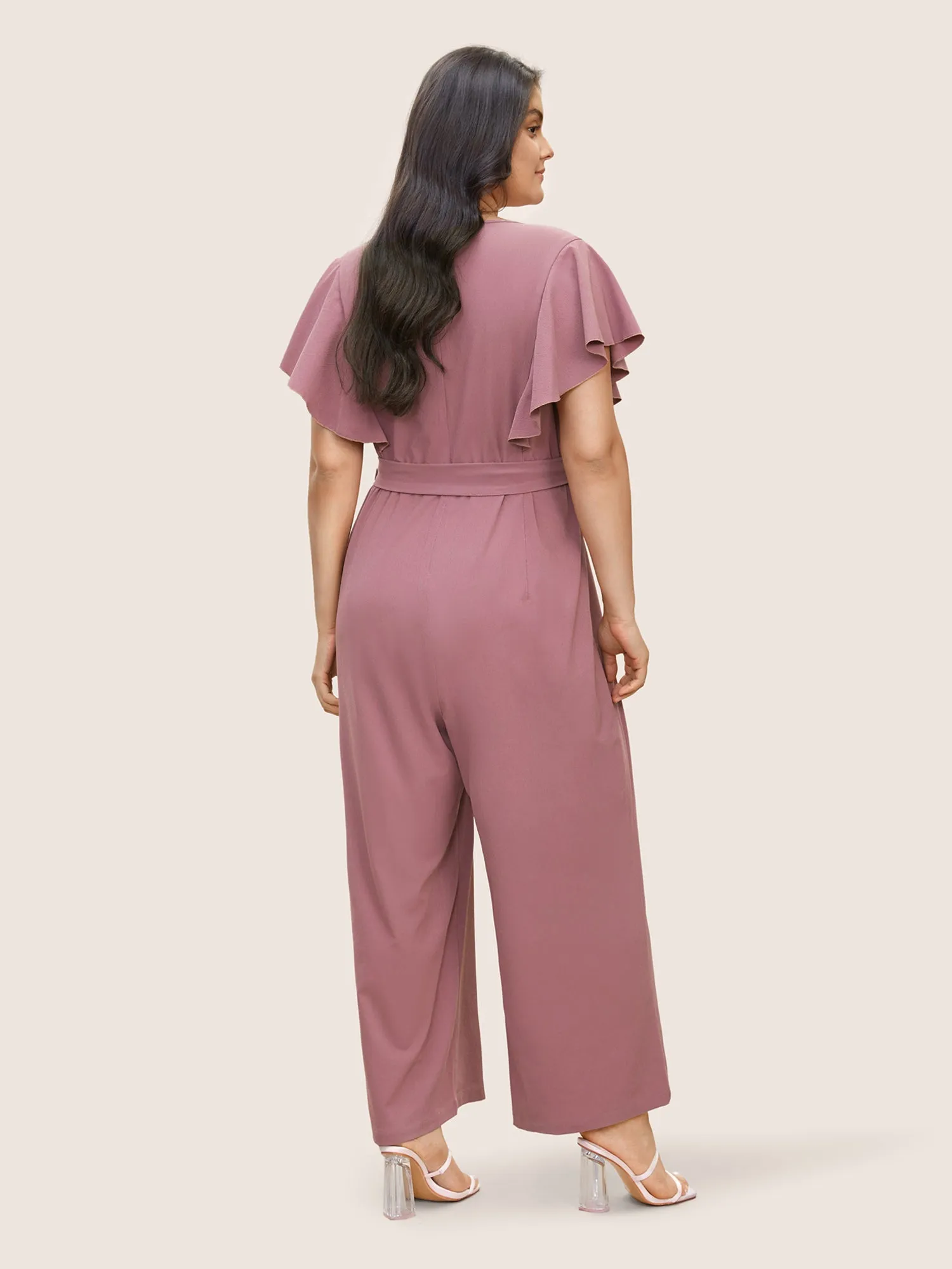 Plain Flutter Trim Cap Sleeve Belted Jumpsuit sold by Bloomchic product image thumbnail 3