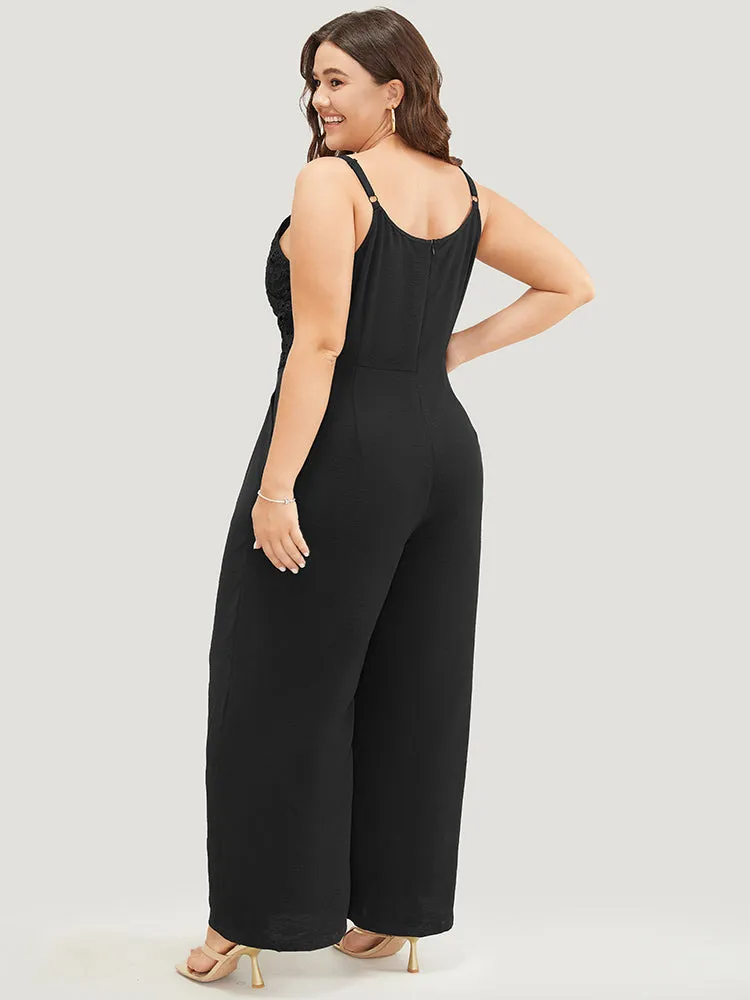 Lace Patchwork Scalloped Trim Plicated Detail Pocket Cami Jumpsuit sold by Bloomchic product image thumbnail 4