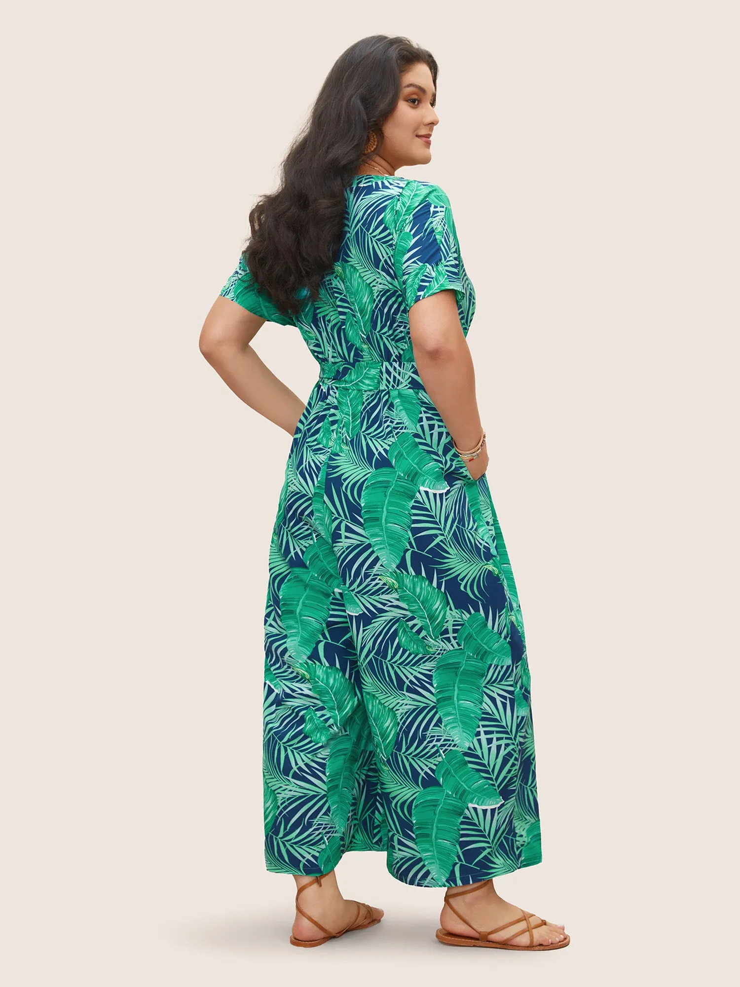 Tropical Print Button Up Belted Jumpsuit sold by Bloomchic product image thumbnail 3