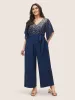 Glitter Overlap Collar Mesh Flutter Sleeve Jumpsuit sold by Bloomchic