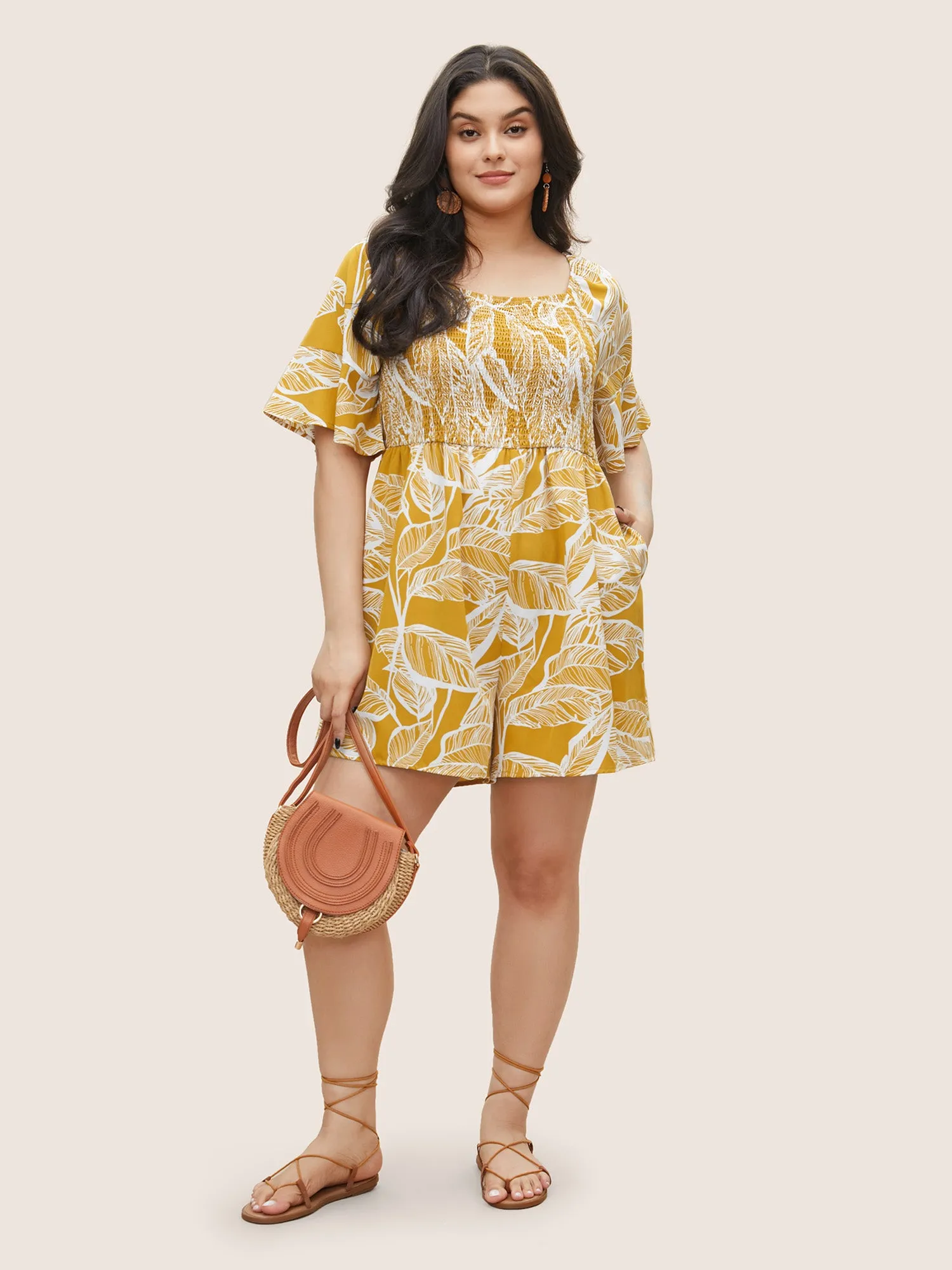 Floral Shirred Elastic Waist Gathered Jumpsuit sold by Bloomchic product image thumbnail 2