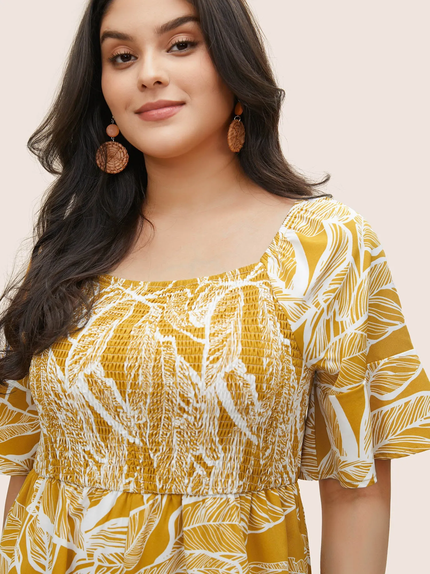 Floral Shirred Elastic Waist Gathered Jumpsuit sold by Bloomchic product image thumbnail 4