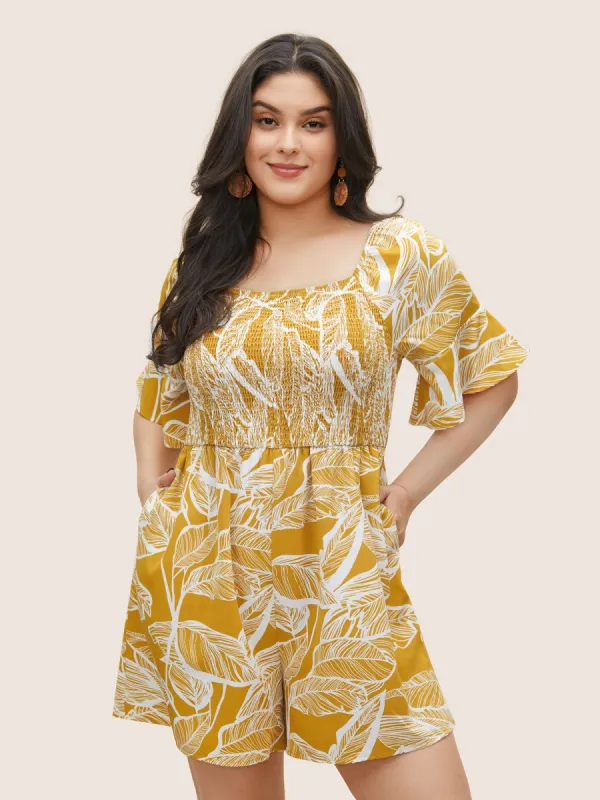 Floral Shirred Elastic Waist Gathered Jumpsuit sold by Bloomchic
