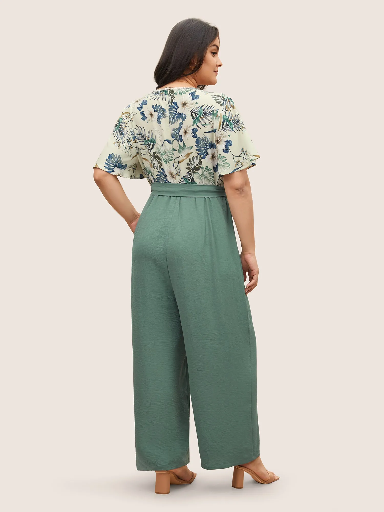 Plants Print Patchwork Belted Wrap Jumpsuit sold by Bloomchic product image thumbnail 3
