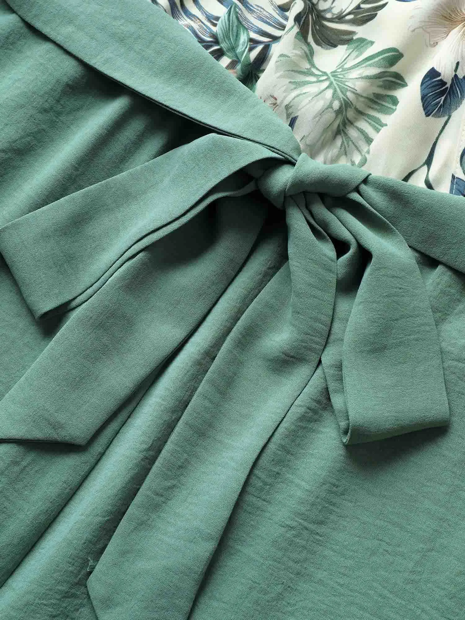 Plants Print Patchwork Belted Wrap Jumpsuit sold by Bloomchic product image thumbnail 5