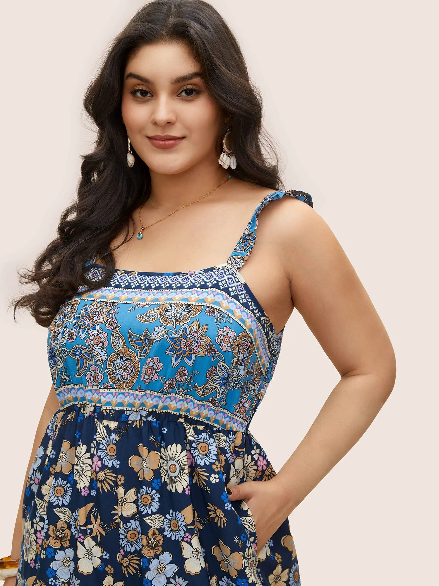 Boho Print Elastic Waist Ruffles Cami Jumpsuit sold by Bloomchic product image thumbnail 4