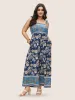 Boho Print Elastic Waist Ruffles Cami Jumpsuit sold by Bloomchic