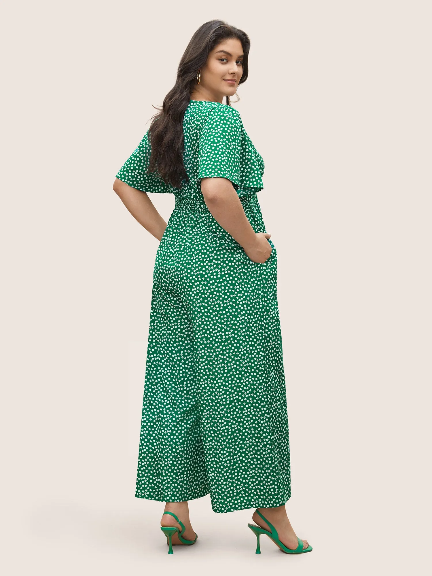 Ditsy Floral Elastic Waist Shirred Pocket Jumpsuit sold by Bloomchic product image thumbnail 3