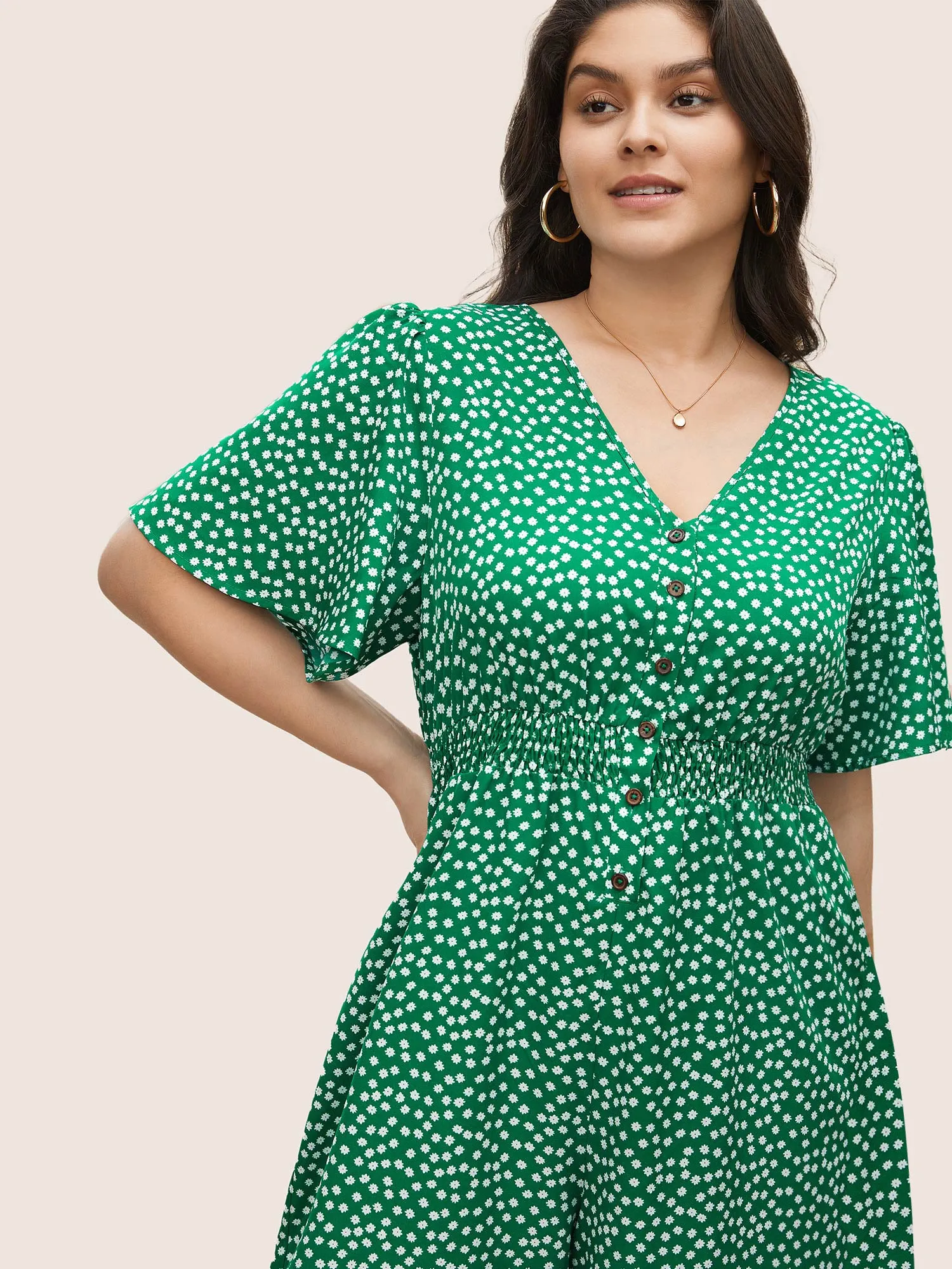 Ditsy Floral Elastic Waist Shirred Pocket Jumpsuit sold by Bloomchic product image thumbnail 4