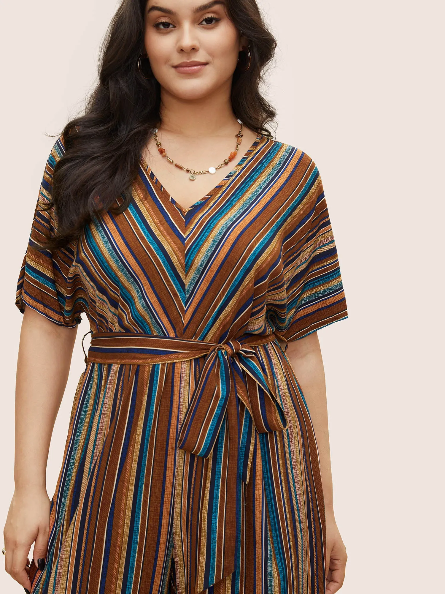 Rayon Contrast Striped Belted Jumpsuit sold by Bloomchic product image thumbnail 4
