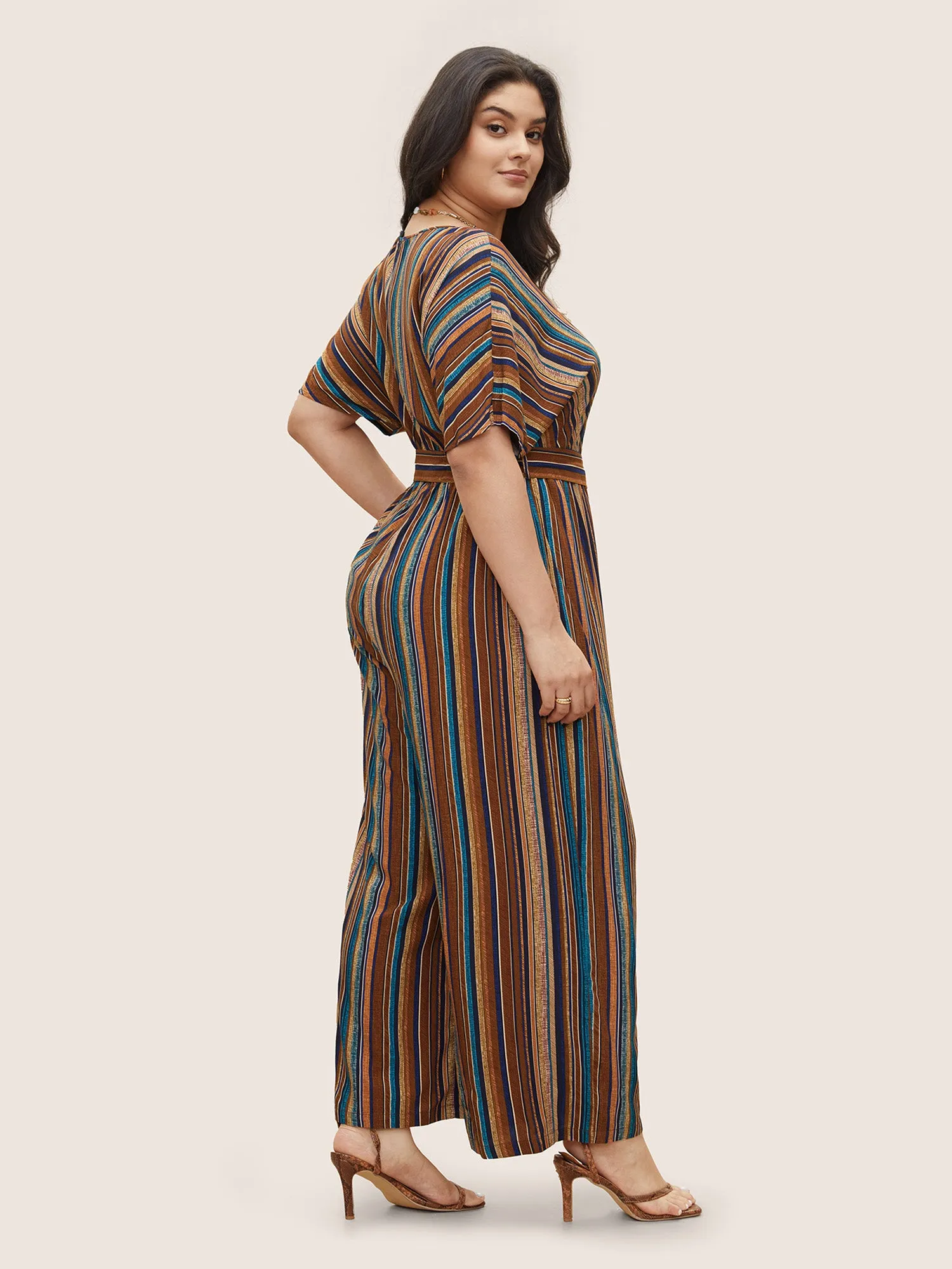 Rayon Contrast Striped Belted Jumpsuit sold by Bloomchic product image thumbnail 3