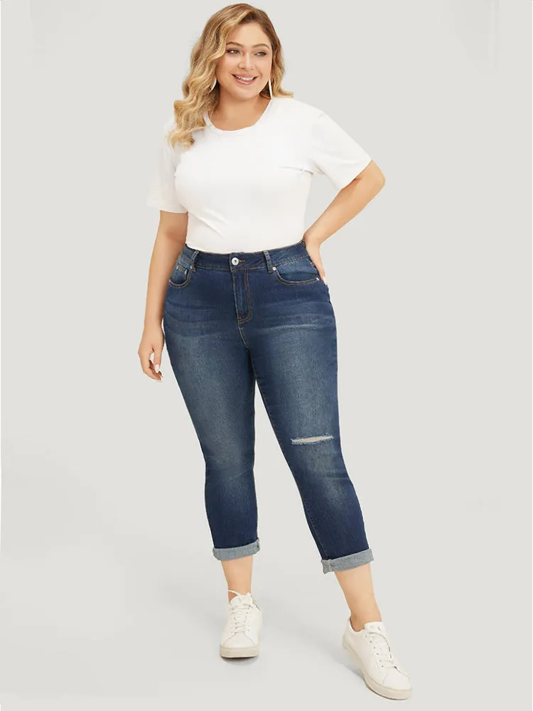 Very Stretchy High Rise Dark Wash Cut Out Jeans sold by Bloomchic product image thumbnail 4