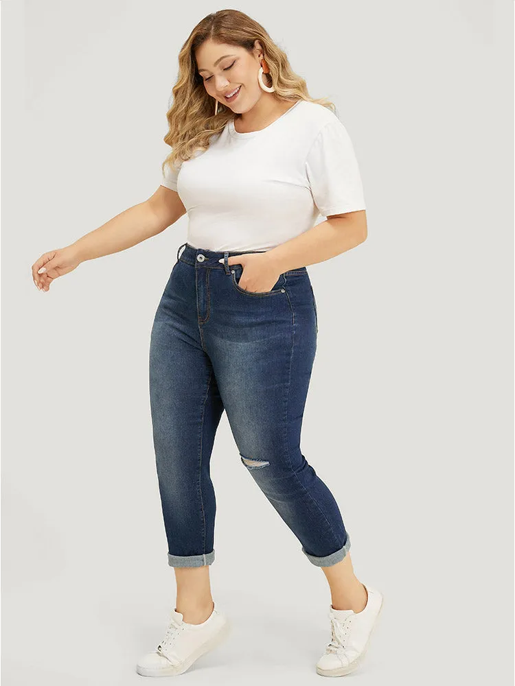 Very Stretchy High Rise Dark Wash Cut Out Jeans sold by Bloomchic product image thumbnail 3