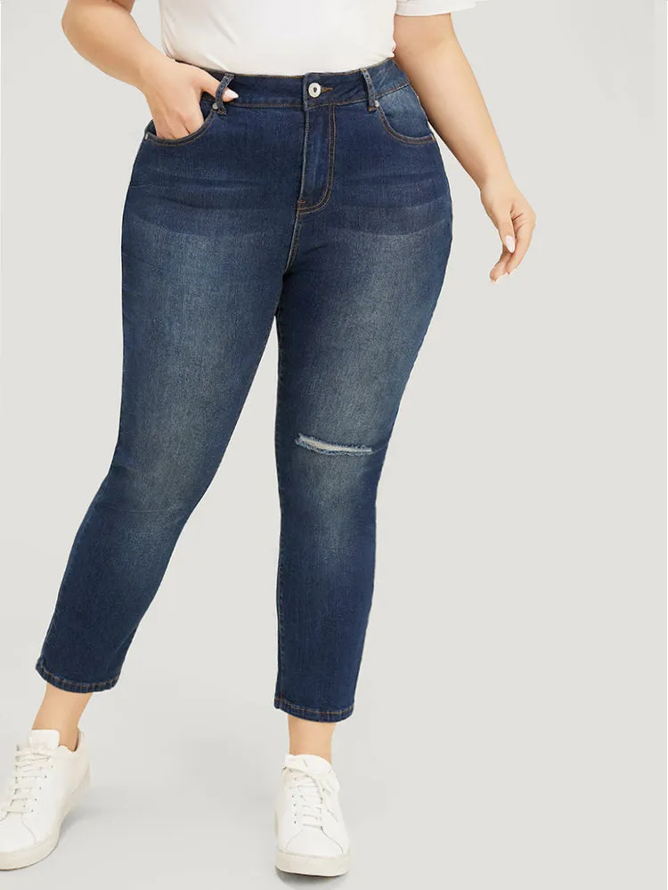 Very Stretchy High Rise Dark Wash Cut Out Jeans sold by Bloomchic product image thumbnail 2